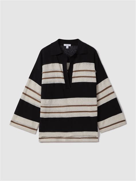 Striped Rugby Top in Black/Ivory 